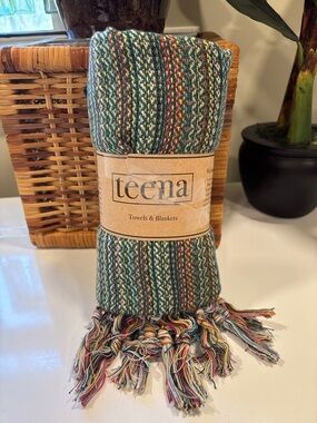 Teema Teal Labyrinth Turkish Towel NWT